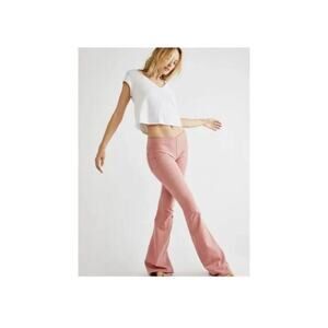 Free People Penny Pull-On Flare Jeans sz 29 pink stretch waist boho festival